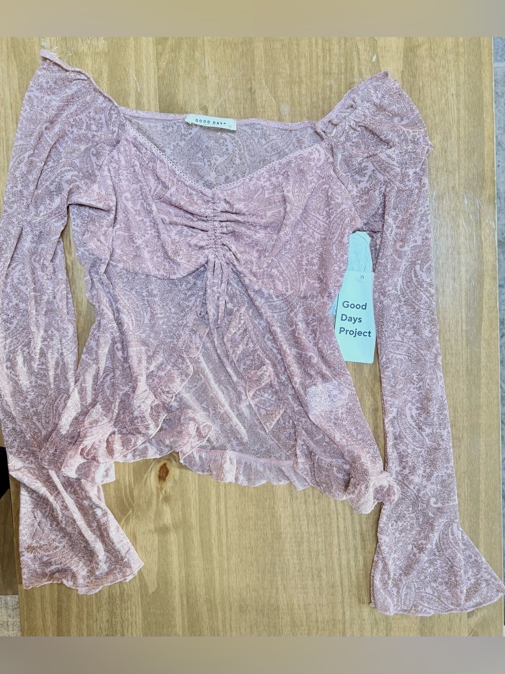 Rose-Pink Ruched Long-Sleeve Blouse Size XL
